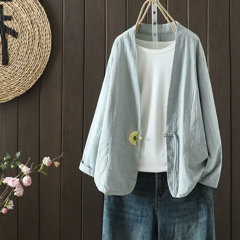 New Chinese Fan Embroidery Linen Fashion Temperament Shirt Women Long Sleeve Button Up Blouse Spring Summer Solid Color Lady
New Chinese Fan Embroidery Linen Fashion Temperament Shirt Women Long Sleeve Button Up Blouse Spring Summer Solid Color Lady