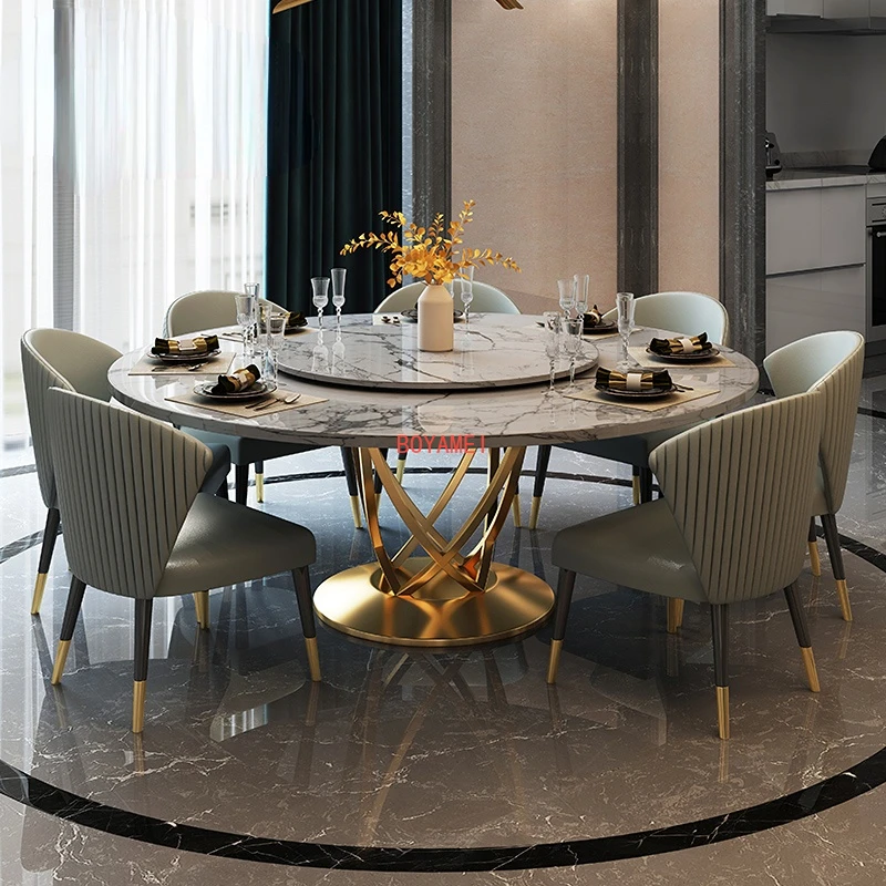 Marble dining tables and chairs Post-modern luxury round dining tables with turntables Small family dining table combination
Marble dining tables and chairs Post-modern luxury round dining tables with turntables Small family dining table combination