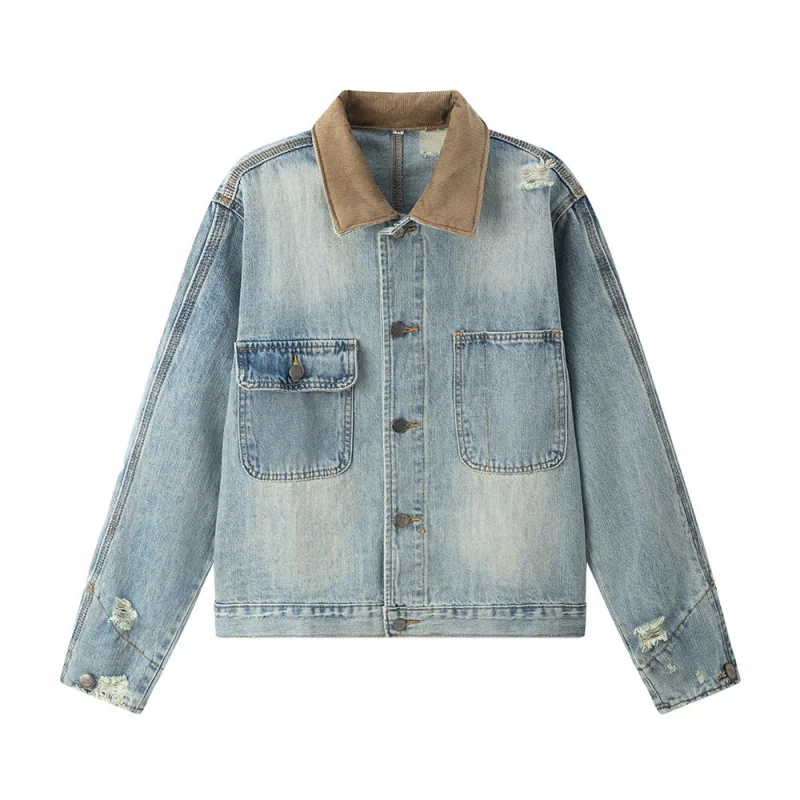 DAVIDSHAO Punk Washed Ripped Denim Jacket Trendy Men Vintage Turn-down Collar Spring Autumn Short Workwear Jacket Coat
DAVIDSHAO Punk Washed Ripped Denim Jacket Trendy Men Vintage Turn-down Collar Spring Autumn Short Workwear Jacket Coat