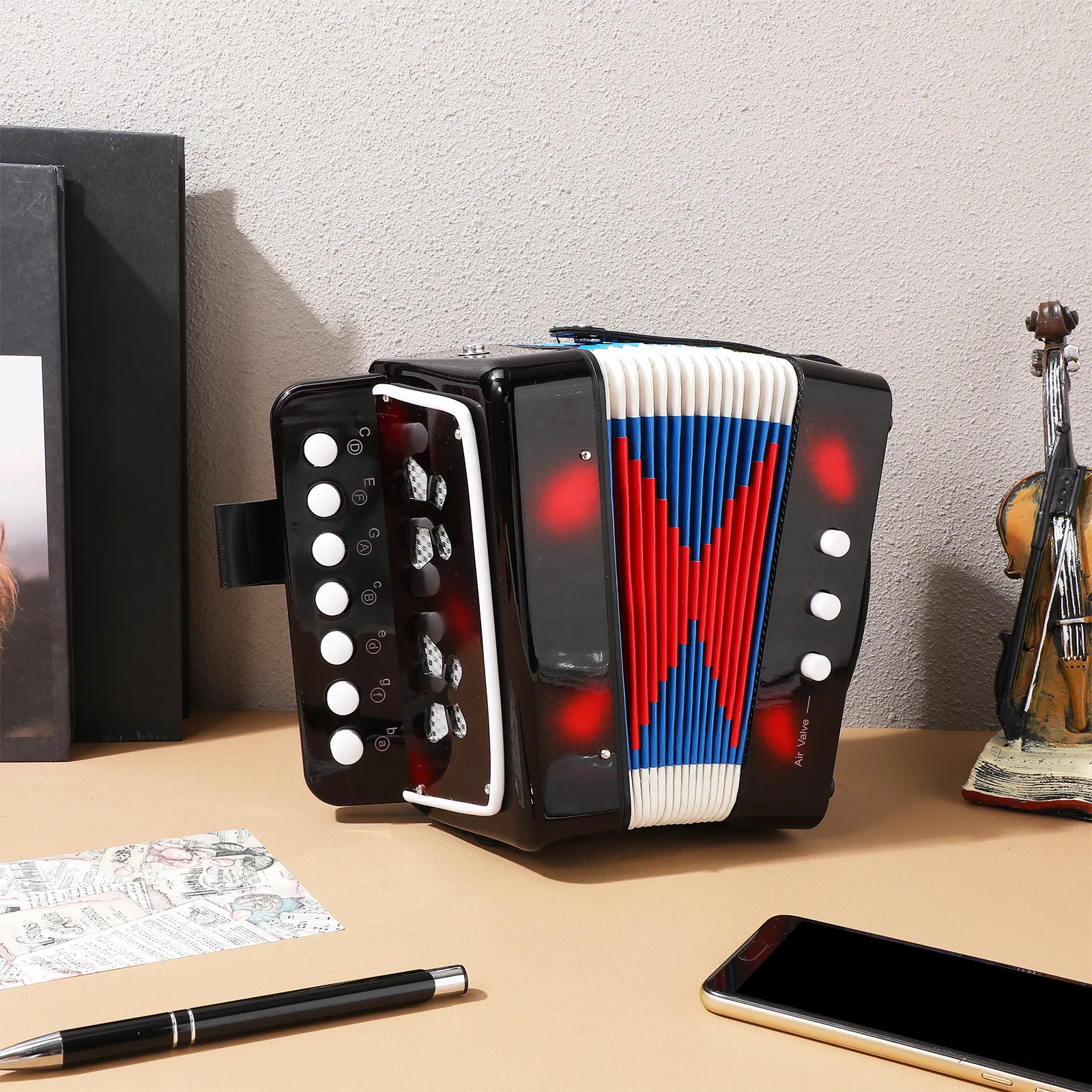 Miniature Accordion for Young 7 Keys 2 Bass Buttons Air Valve Function Portable Sturdy Musical Instrument Early
Miniature Accordion for Young 7 Keys 2 Bass Buttons Air Valve Function Portable Sturdy Musical Instrument Early
