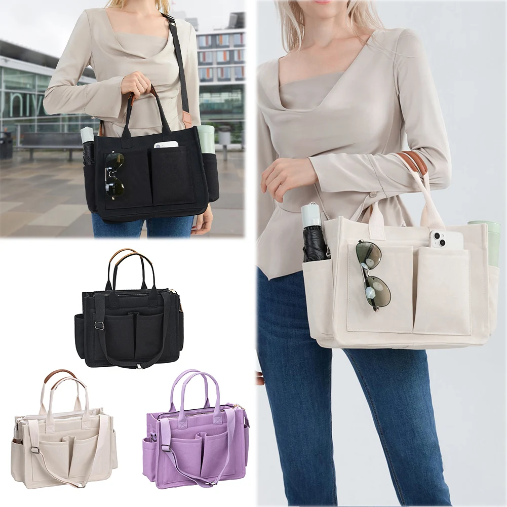 Canvas Tote Bag with Pockets Top Handle Shoulder Handbag with Zipper Everything Tote for Women
Canvas Tote Bag with Pockets Top Handle Shoulder Handbag with Zipper Everything Tote for Women