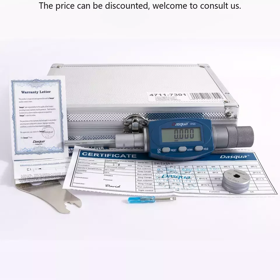 Dasqua High Quality 6-8mm 8-10mm 10-12mm IP65 Water Proof Digital Three Point Inside Micrometer Electronic Internal Micrometer
Dasqua High Quality 6-8mm 8-10mm 10-12mm IP65 Water Proof Digital Three Point Inside Micrometer Electronic Internal Micrometer