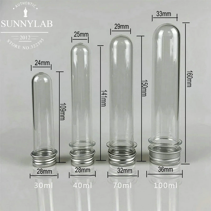 10pcs Lab 30/40/70/100ml PET Test Tube Bottle Transparent Cylindrical Plastic Refillable Bottle for Mask Candy Data Line
10pcs Lab 30/40/70/100ml PET Test Tube Bottle Transparent Cylindrical Plastic Refillable Bottle for Mask Candy Data Line