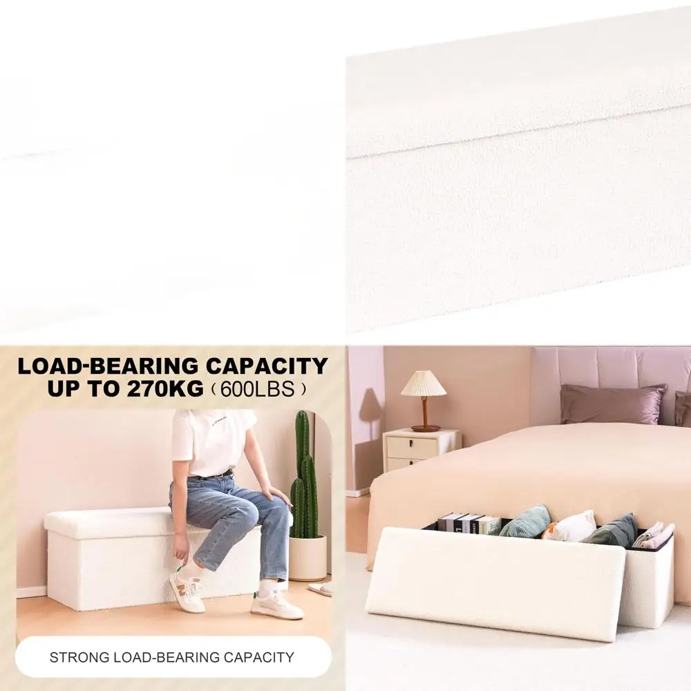 Large White Upholstered Storage Ottoman with Sherpa, 43.3 x 15 x 15, Ideal for Entryway or Living Room
Large White Upholstered Storage Ottoman with Sherpa, 43.3 x 15 x 15, Ideal for Entryway or Living Room