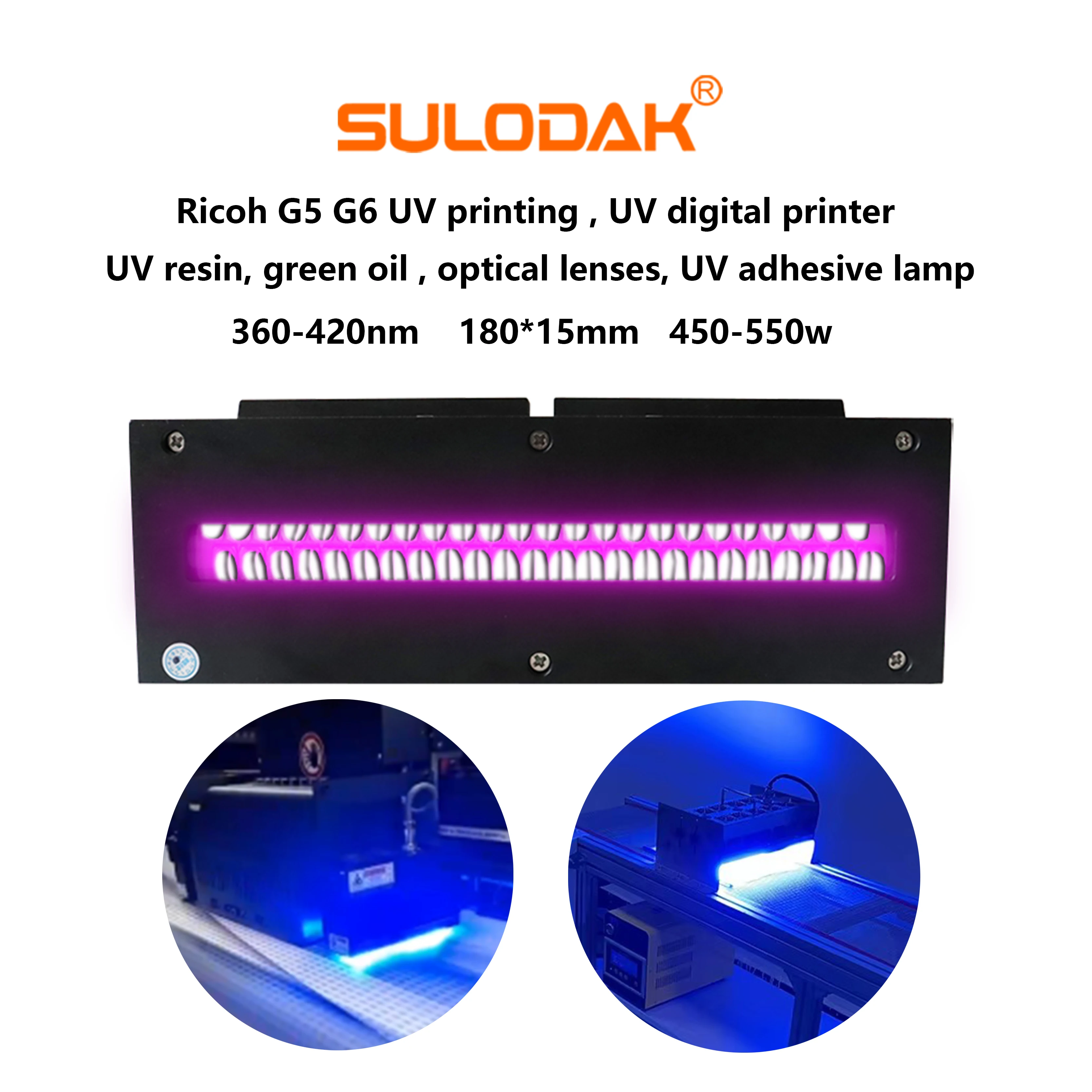 180*15mm LED Lamp For Ricoh G5 G6 Printer Adhesive Resin Green Oil LED Curing Optical Lens Ink Glue Dispensing
