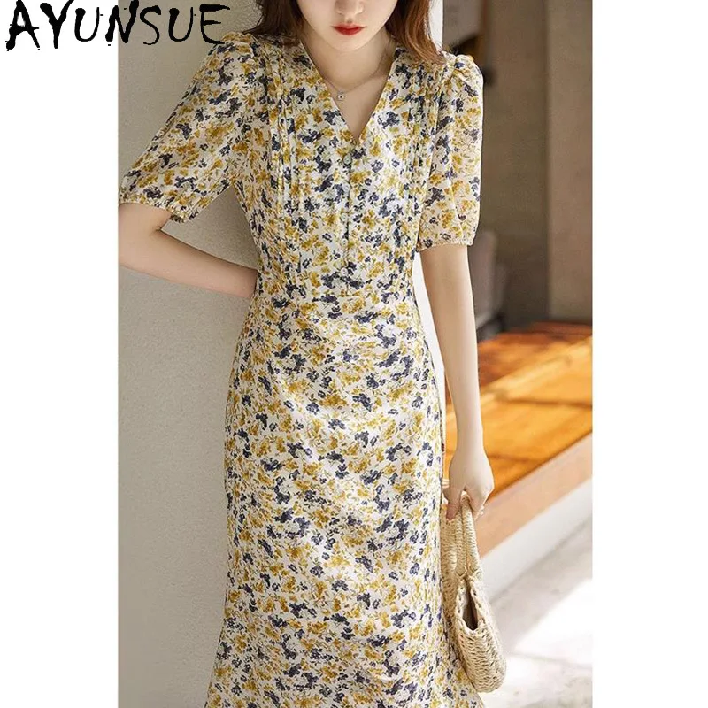 AYUNSUE Natural Mulberry Silk Dresses Woman Elegant Floral Puff Sleeves Dress Mid-length Summer Dresses Woman Clothes Ropa Mujer
AYUNSUE Natural Mulberry Silk Dresses Woman Elegant Floral Puff Sleeves Dress Mid-length Summer Dresses Woman Clothes Ropa Mujer