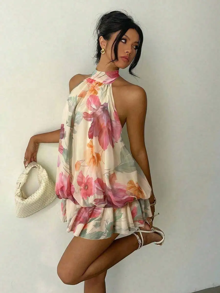 Womens Floral Halter Neck Mini Dress Sleeveless Asymmetrical Backless Summer Vacation Dress
Womens Floral Halter Neck Mini Dress Sleeveless Asymmetrical Backless Summer Vacation Dress