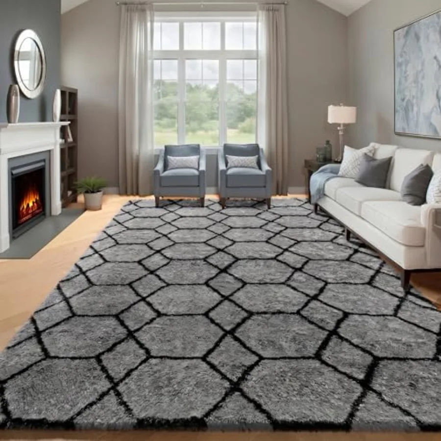 6x9 Area Rugs for Living Room Bedroom, Grey and Black Geometric Fluffy Shaggy Plush Rug, Soft Fuzzy Floor Carpet for Nursery Do
6x9 Area Rugs for Living Room Bedroom, Grey and Black Geometric Fluffy Shaggy Plush Rug, Soft Fuzzy Floor Carpet for Nursery Do