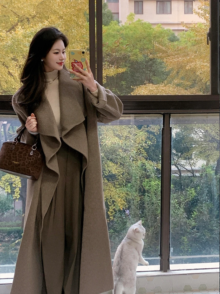 Double-Sided Camere Woolen Coat Women's Mid-Length Robe Sle Lapel Winter Outerwear Korean Sle Straight Cut Long Sve
Double-Sided Camere Woolen Coat Women's Mid-Length Robe Sle Lapel Winter Outerwear Korean Sle Straight Cut Long Sve