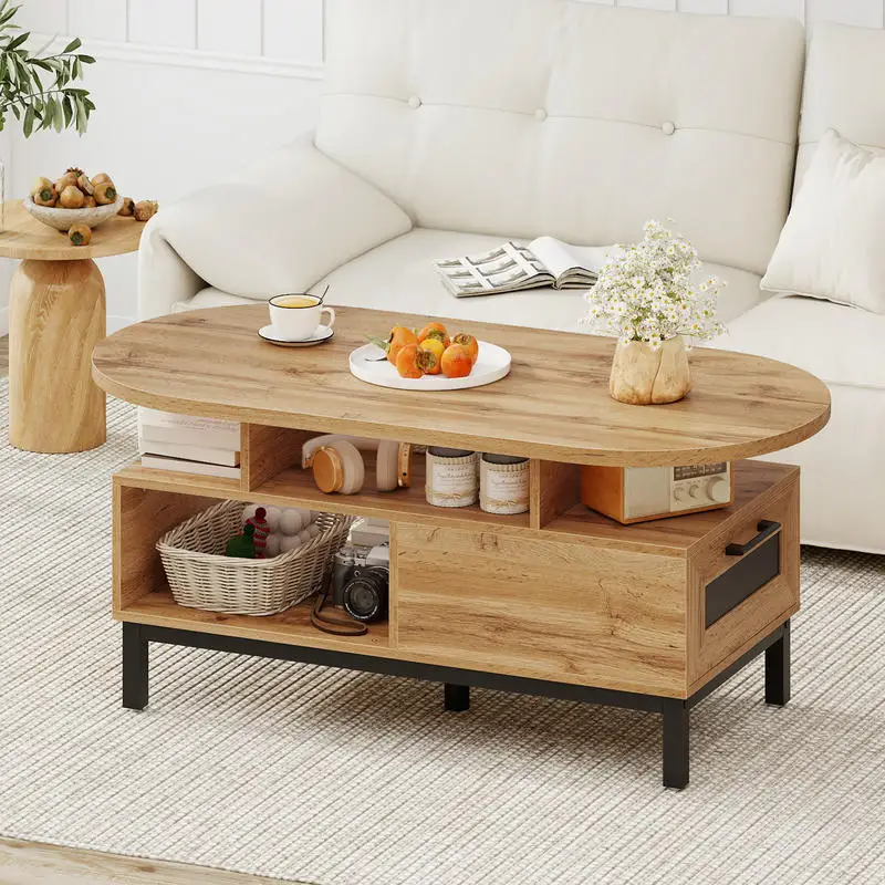 47 Inch Oval Coffee Table with Storage and Open Compartments for Living Room-Natural
47 Inch Oval Coffee Table with Storage and Open Compartments for Living Room-Natural