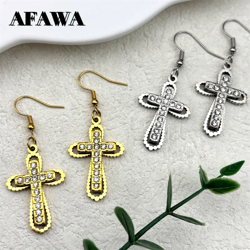 Christian Cross Rhinestone Earrings for Women Stainless Steel Gold Silver Color Jesus Crucifix Dangle Earring Party Jewelry
Christian Cross Rhinestone Earrings for Women Stainless Steel Gold Silver Color Jesus Crucifix Dangle Earring Party Jewelry