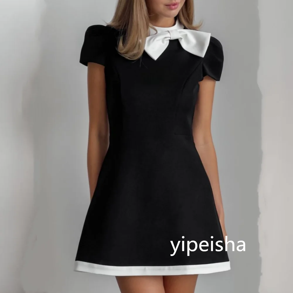 Customized Bow Simple A-line Prom Dresses Fashion High Collar Jersey Evening Dresses Mini Fold Party Dresses
Customized Bow Simple A-line Prom Dresses Fashion High Collar Jersey Evening Dresses Mini Fold Party Dresses