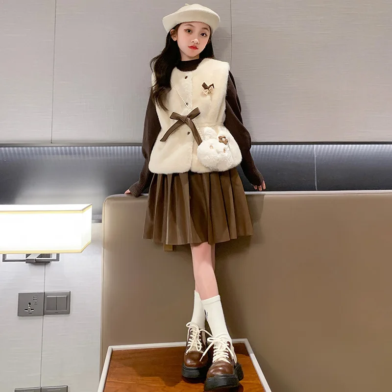 winter teen girls clothes set Fur Vest+sweater+Pleated skirt 3pcs 4-15 kids suit Children clothing outfits conjuntos de menina
winter teen girls clothes set Fur Vest+sweater+Pleated skirt 3pcs 4-15 kids suit Children clothing outfits conjuntos de menina