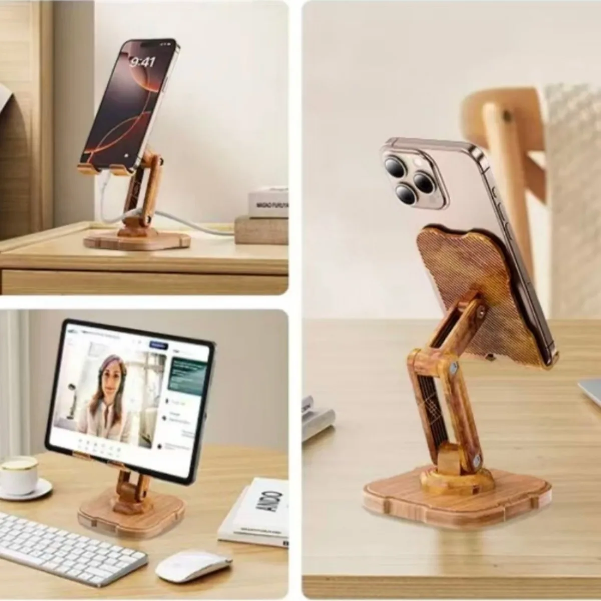 360° Rotating Adjustable Phone Mount, Heavy-Duty Carbon Steel Wooden Desktop Stand
360° Rotating Adjustable Phone Mount, Heavy-Duty Carbon Steel Wooden Desktop Stand