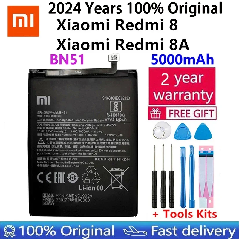 Оригинальный сменный аккумулятор Xiaomi для Redmi 8, Redmi 8A, BN51, подлинный аккумулятор для телефона + инструменты, 100% новый, 5000 мАч
Оригинальный сменный аккумулятор Xiaomi для Redmi 8, Redmi 8A, BN51, подлинный аккумулятор для телефона + инструменты, 100% новый, 5000 мАч