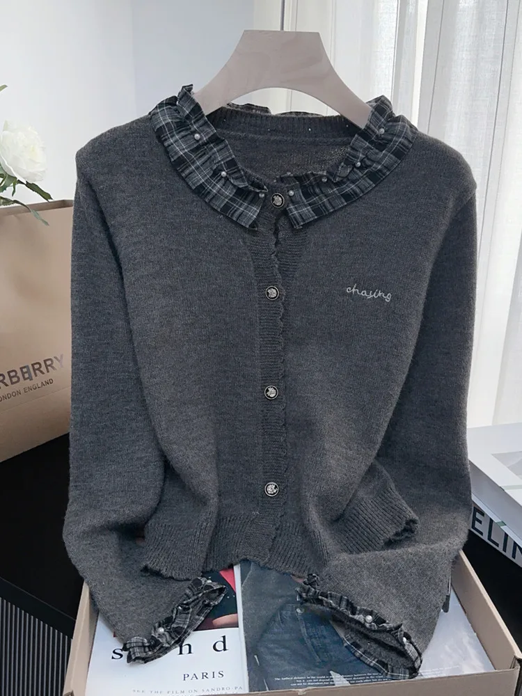 Women's Dark Grey Casual Sweater Y2K French Elegant Harajuku High Street Retro Top Sweater Autumn/Winter Clothing 2025 Cardigan 
Women's Dark Grey Casual Sweater Y2K French Elegant Harajuku High Street Retro Top Sweater Autumn/Winter Clothing 2025 Cardigan