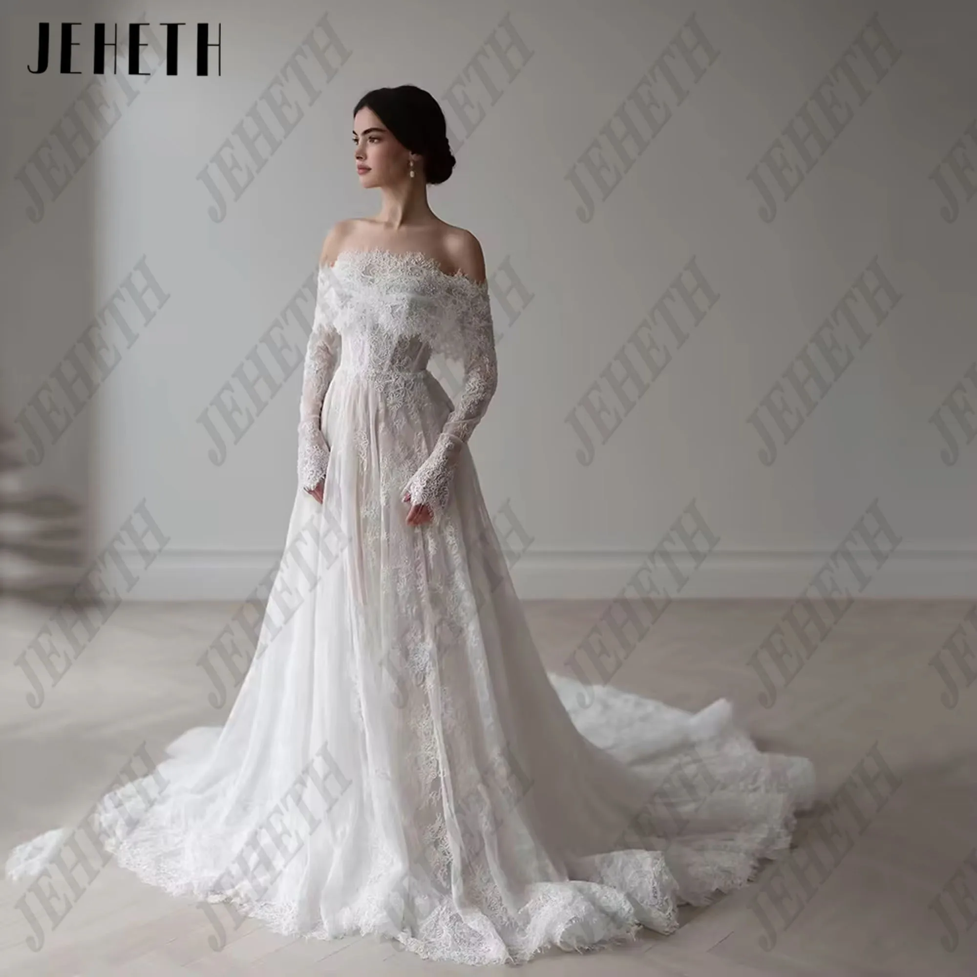 JEHETH Lvory Lace 2025 New Wedding Dresses Off The Shoulder Full Sleeves Bridal Gowns Women Sweep Train Bride Dresses Customized
JEHETH Lvory Lace 2025 New Wedding Dresses Off The Shoulder Full Sleeves Bridal Gowns Women Sweep Train Bride Dresses Customized