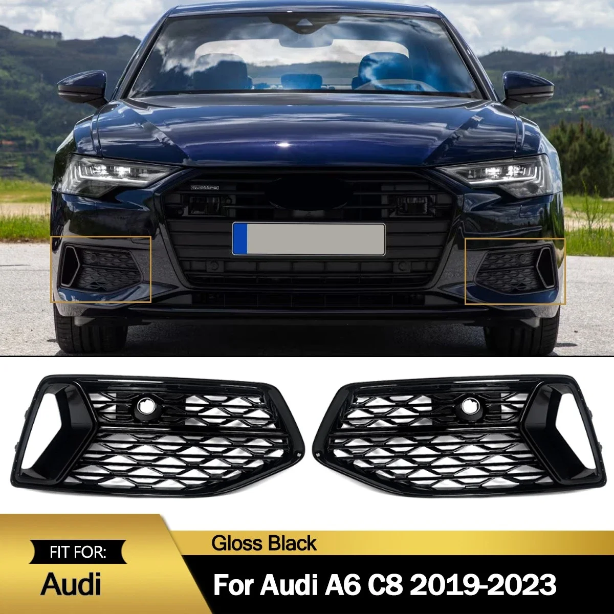 Car Front Bumper Fog Light Grille Grill Black Plastic for Audi A6 C8 RS6 Style 2019 2020 2021 2022 2023 Replace for 4K0807647D
Car Front Bumper Fog Light Grille Grill Black Plastic for Audi A6 C8 RS6 Style 2019 2020 2021 2022 2023 Replace for 4K0807647D