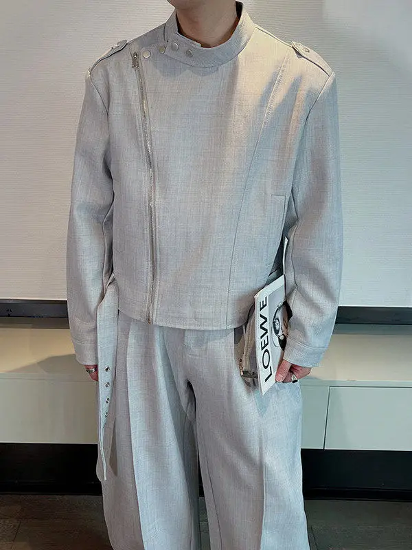 Spring Faion Motorcycle Jaet And Loose Wide Leg Pants Men's Set High Quali Long Sve Stand Collar Outerwear
Spring Faion Motorcycle Jaet And Loose Wide Leg Pants Men's Set High Quali Long Sve Stand Collar Outerwear