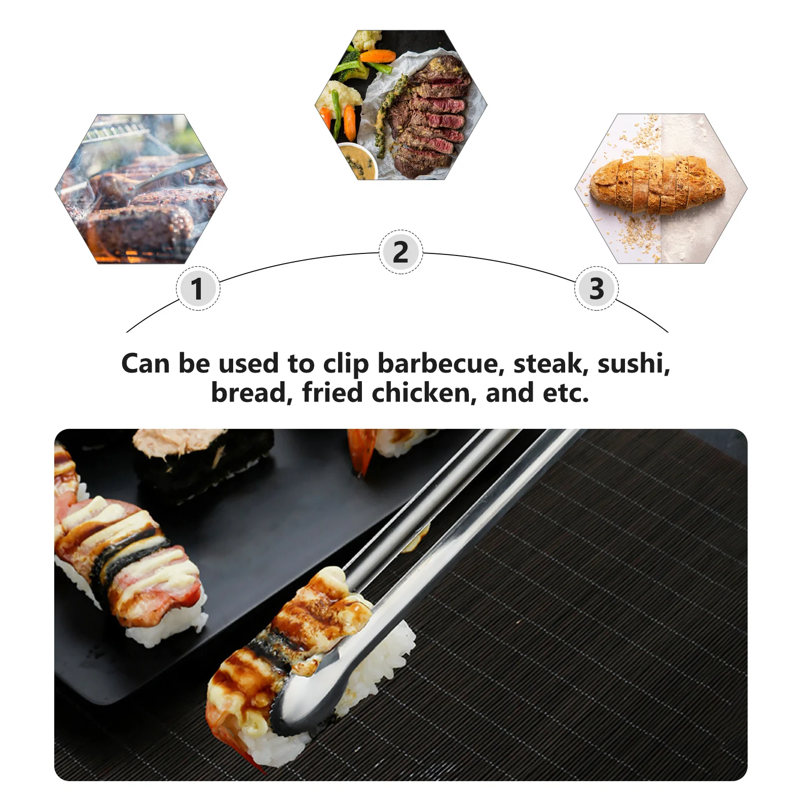 3 pcs Stainless Steel Barbecue Tongs Round Head Multi-Functional Kitchen Serving Clamp For Bbq Steak Sushi Fried Chicken Bread
3 pcs Stainless Steel Barbecue Tongs Round Head Multi-Functional Kitchen Serving Clamp For Bbq Steak Sushi Fried Chicken Bread