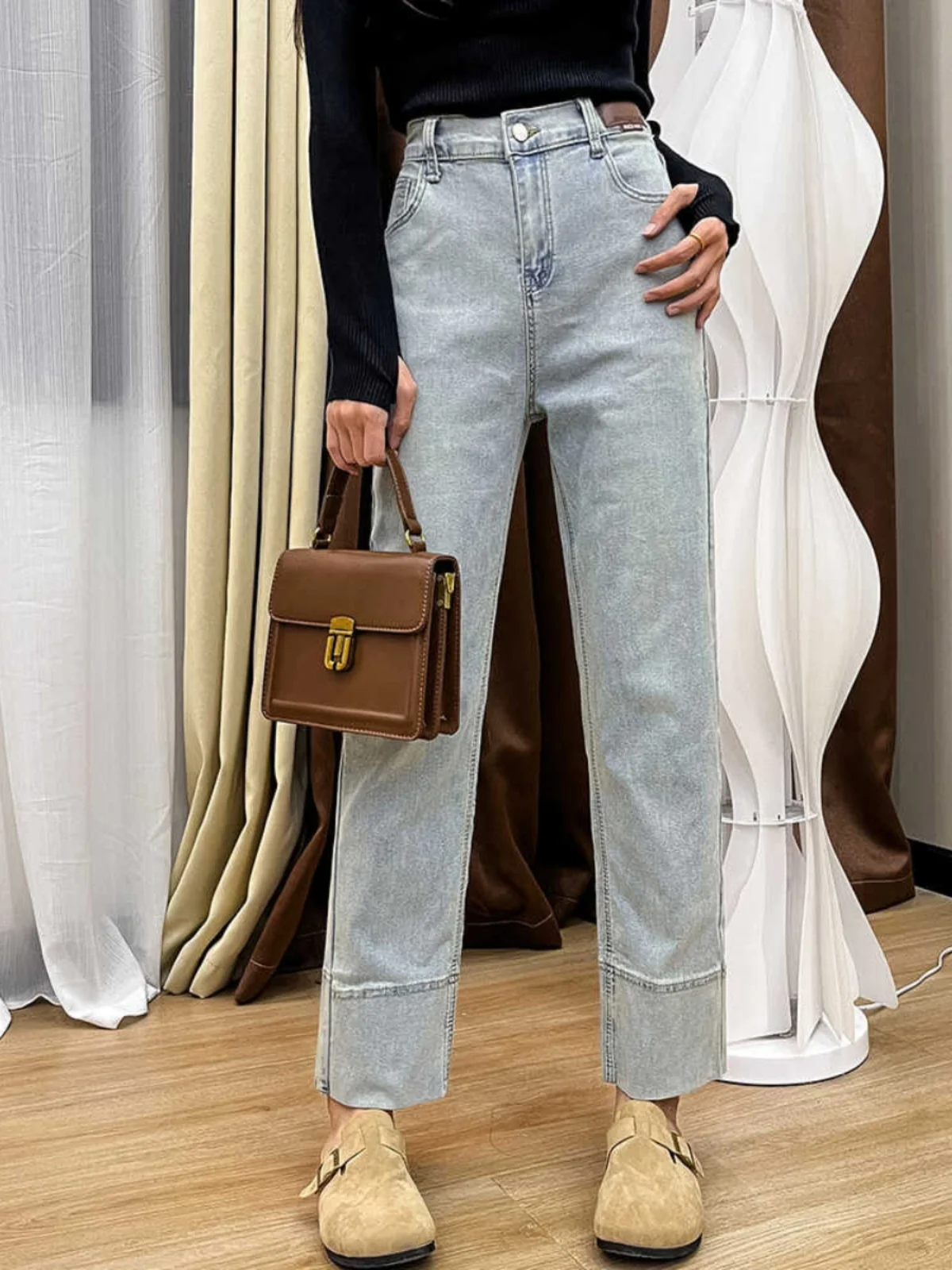 High Waist Straight Leg Jeans Women's plus Size Loose Slimming Nine Tube Pants Autumn New Arrival Leather Tag Deep Color
High Waist Straight Leg Jeans Women's plus Size Loose Slimming Nine Tube Pants Autumn New Arrival Leather Tag Deep Color