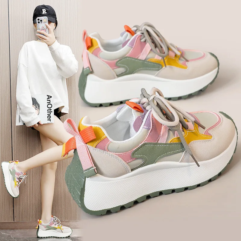 High Quality Women's Platform Shoes Breathable Comfortable Two-Tone Color Block Walking Shoes Versatile Travel Chunky Sneakers
High Quality Women's Platform Shoes Breathable Comfortable Two-Tone Color Block Walking Shoes Versatile Travel Chunky Sneakers
