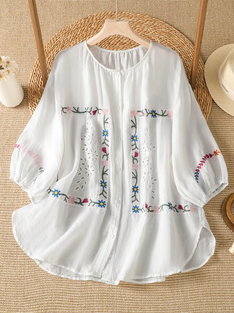 Summer 2026 New Style Country Style Embroidered Floral Loose Cotton Linen Shirt Women's Sun Protection Top Casual Loose Fit
Summer 2026 New Style Country Style Embroidered Floral Loose Cotton Linen Shirt Women's Sun Protection Top Casual Loose Fit