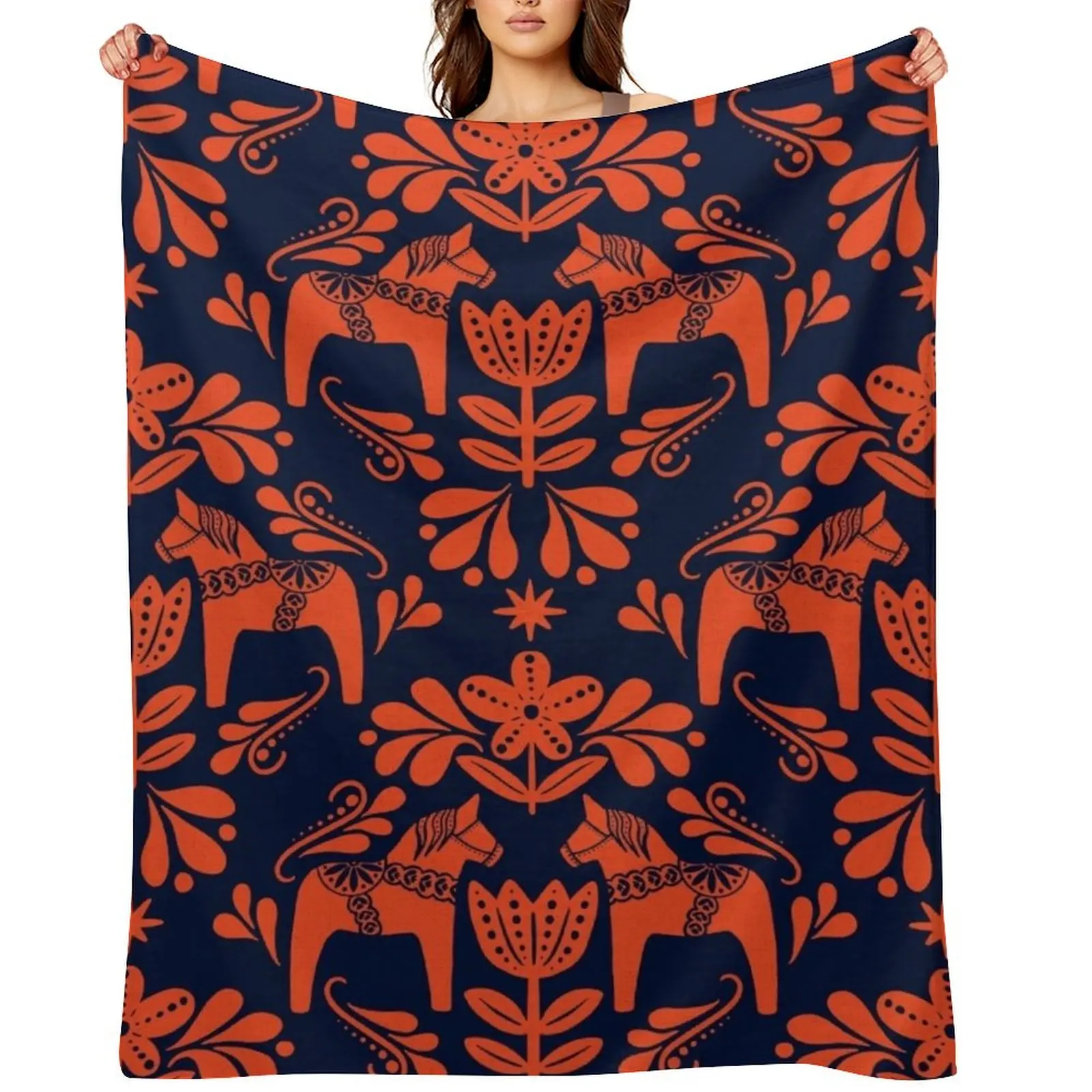 Folk Art Dala Horse - Navy Blue and Burnt Orange Throw Blanket Thermals For Travel Comforter Flannel Fabric Flannels Blankets
Folk Art Dala Horse - Navy Blue and Burnt Orange Throw Blanket Thermals For Travel Comforter Flannel Fabric Flannels Blankets