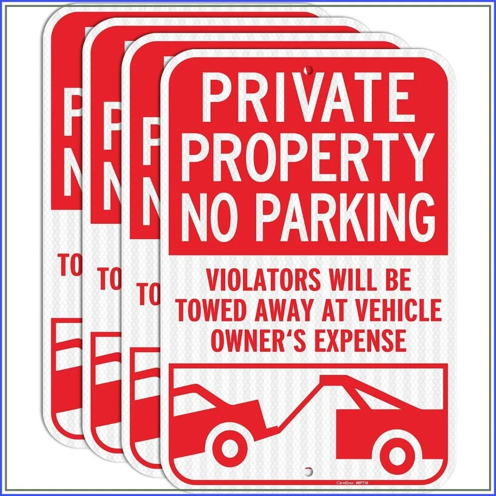 18x12 Inch No Parking Signs, Private Property, Violators Will Be Towed, Engineer Grade Reflective Aluminum, Indoor/Outdoor Use (4-Pack)
18x12 Inch No Parking Signs, Private Property, Violators Will Be Towed, Engineer Grade Reflective Aluminum, Indoor/Outdoor Use (4-Pack)