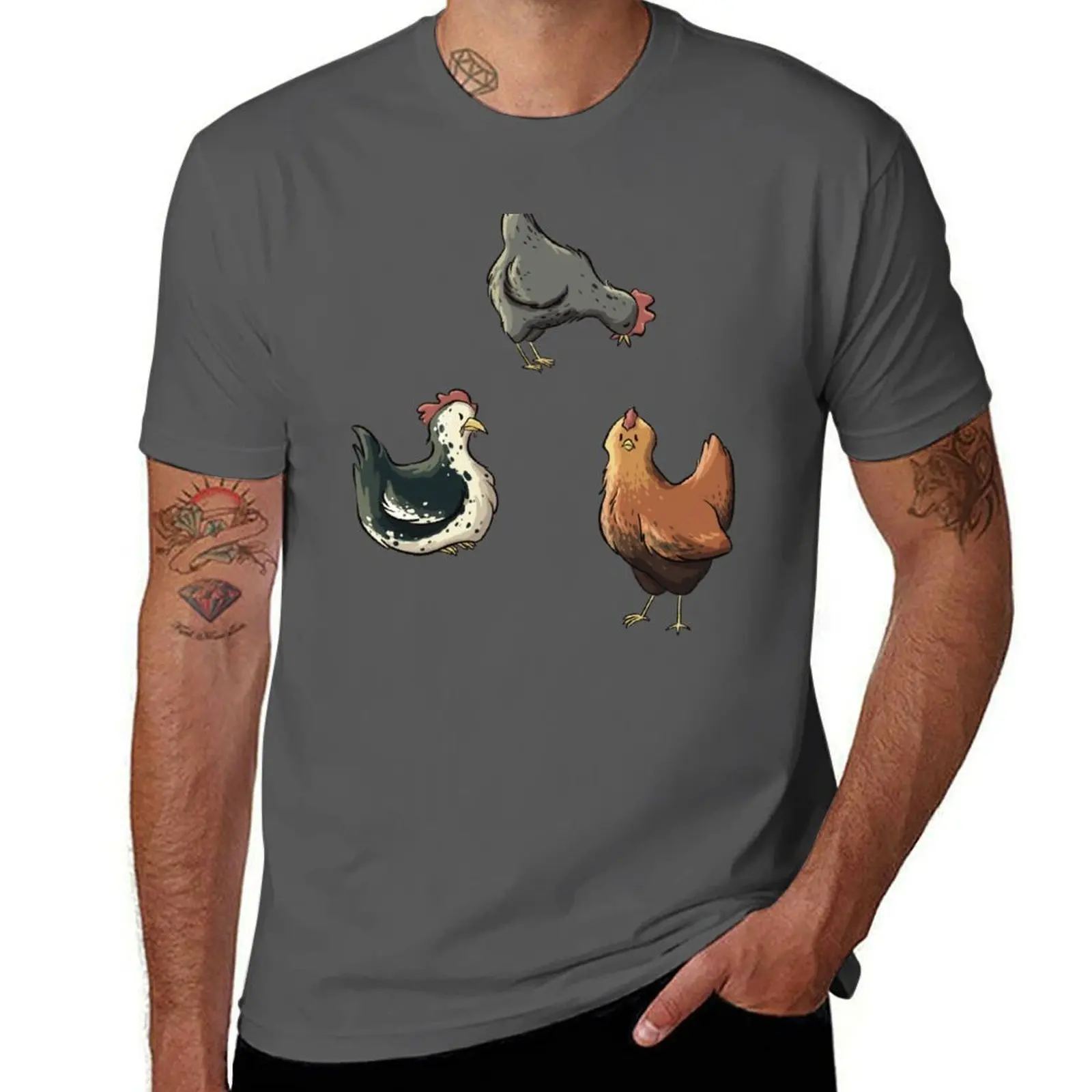 Chickens, orange background T-Shirt Simple Solid Color Crew Neck Tee
Chickens, orange background T-Shirt Simple Solid Color Crew Neck Tee