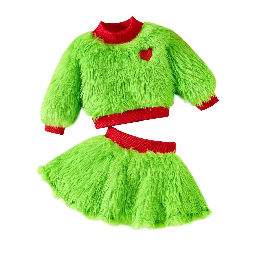 Baby Girl Toddler Christmas Outfit Green Furry Sweatshirt Tops Skirts Set Infant Fall Winter Green Heart-shaped Short Skirt Set
Baby Girl Toddler Christmas Outfit Green Furry Sweatshirt Tops Skirts Set Infant Fall Winter Green Heart-shaped Short Skirt Set