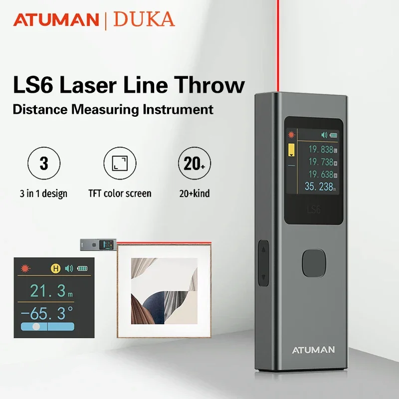 Мини-лазерный дальномер DUKA ATuMan LS6, 40 м, измеритель угла расстояния, измерительные инструменты, портативный перезаряжаемый с лазерным маркером линий
Мини-лазерный дальномер DUKA ATuMan LS6, 40 м, измеритель угла расстояния, измерительные инструменты, портативный перезаряжаемый с лазерным маркером линий