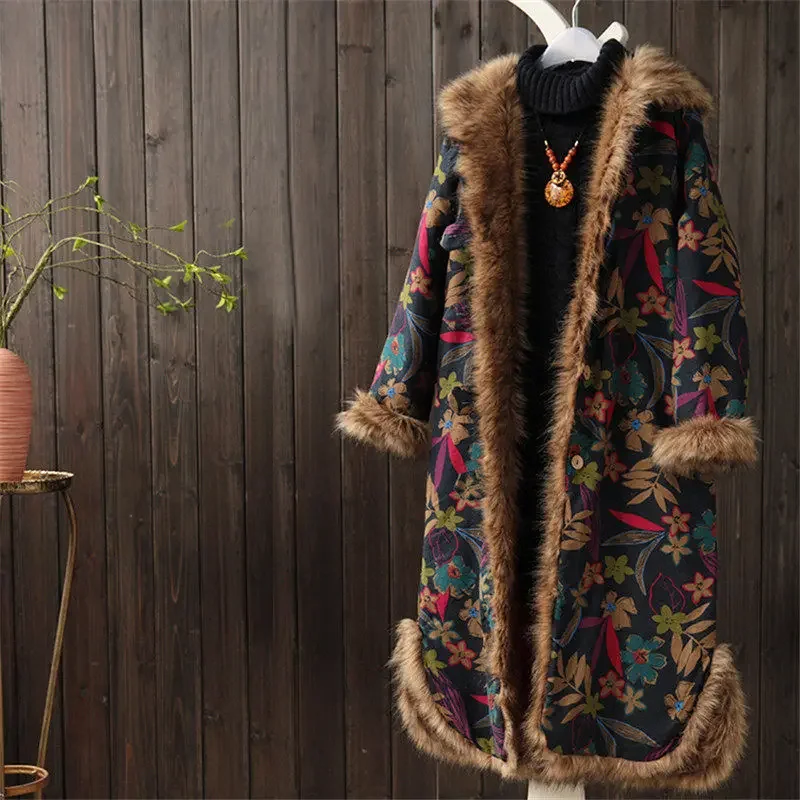 Folk Style Women Winter Overcoat Fur Collar Hooded Loose Vintage Thicken Cotton Padded Clothing Oversized Warm Long Coat L224
Folk Style Women Winter Overcoat Fur Collar Hooded Loose Vintage Thicken Cotton Padded Clothing Oversized Warm Long Coat L224