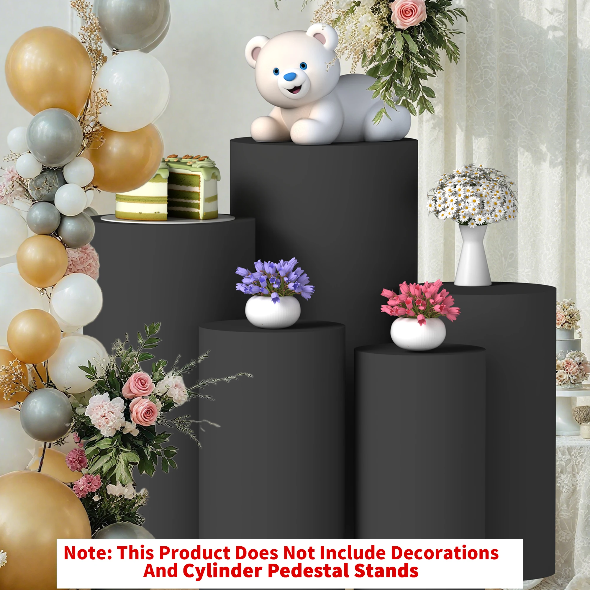 3 Pieces/5 Pieces, Black Dessert Table Cylinder Column Cover, Elastic Cylindrical Cloth Cover for Party Tablecloths, Used for Birthday, Party, and Wedding Event Decorations, Only Includes the Cylindrical Column Cover, Does Not Include the Cylindrical Colu
3 Pieces/5 Pieces, Black Dessert Table Cylinder Column Cover, Elastic Cylindrical Cloth Cover for Party Tablecloths, Used for Birthday, Party, and Wedding Event Decorations, Only Includes the Cylindrical Column Cover, Does Not Include the Cylindrical Colu