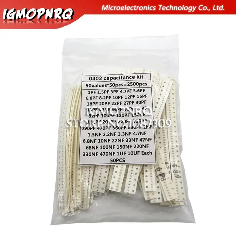 0402 SMD Керамический конденсатор в ассортименте, 1 пФ ~ 10 мкФ, 50 значений * 50 шт. = 2500 шт., образцы керамических конденсаторов
0402 SMD Керамический конденсатор в ассортименте, 1 пФ ~ 10 мкФ, 50 значений * 50 шт. = 2500 шт., образцы керамических конденсаторов