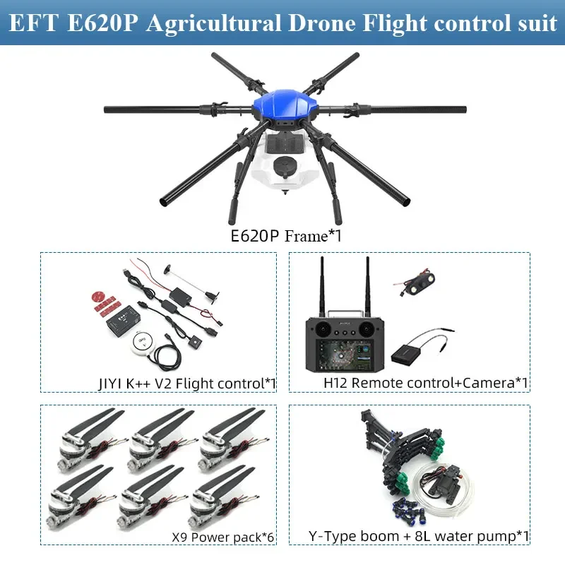 EFT E620P 20L 6-осевой адаптер распылителя X9 двигатель Hobbywing X9 H12 пульт дистанционного управления JIYI K ++ V2
EFT E620P 20L 6-осевой адаптер распылителя X9 двигатель Hobbywing X9 H12 пульт дистанционного управления JIYI K ++ V2