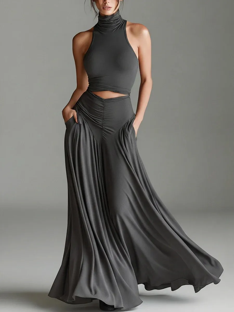 Fashionable High Collar Sleeveless Two-Piece Set Elegant Long Dress Summer New Arrival Women's Clothing Polyester Material
Fashionable High Collar Sleeveless Two-Piece Set Elegant Long Dress Summer New Arrival Women's Clothing Polyester Material