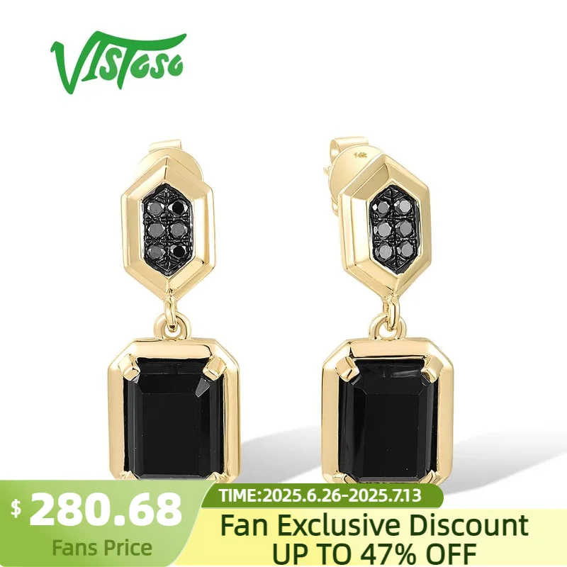 VISTOSO Authentic 14K 585 Yellow Gold Dangling Earrings For Women Sparkling Diamonds Black Agate Rectangle Delicate Fine Jewelry
VISTOSO Authentic 14K 585 Yellow Gold Dangling Earrings For Women Sparkling Diamonds Black Agate Rectangle Delicate Fine Jewelry