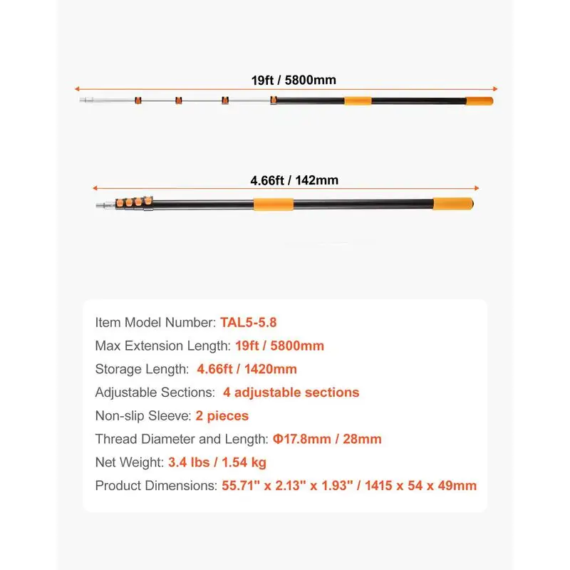 Telescopic Extension Pole, 4.66-19 FT Multi-Purpose Extendable Pole, Sturdy Aluminum Alloy Paint Pole Extension with Flip-Loc
Telescopic Extension Pole, 4.66-19 FT Multi-Purpose Extendable Pole, Sturdy Aluminum Alloy Paint Pole Extension with Flip-Loc