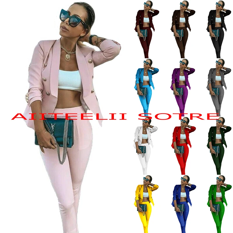 Women's Suit Pant Set 2 Piece Double Breasted Jacket Formal Business Lady Blazer Pants ensemble femme 2 pièces
Women's Suit Pant Set 2 Piece Double Breasted Jacket Formal Business Lady Blazer Pants ensemble femme 2 pièces