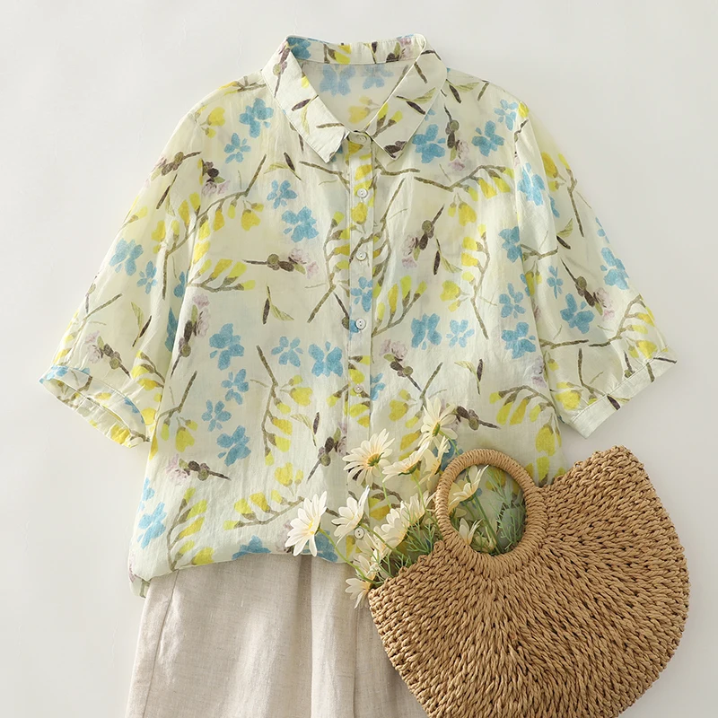 Lightly Colored Floral Print f Sve irt Thin Linen Material Women's Top Summer Season Polyester Fiber 00% Casual Sle
Lightly Colored Floral Print f Sve irt Thin Linen Material Women's Top Summer Season Polyester Fiber 00% Casual Sle