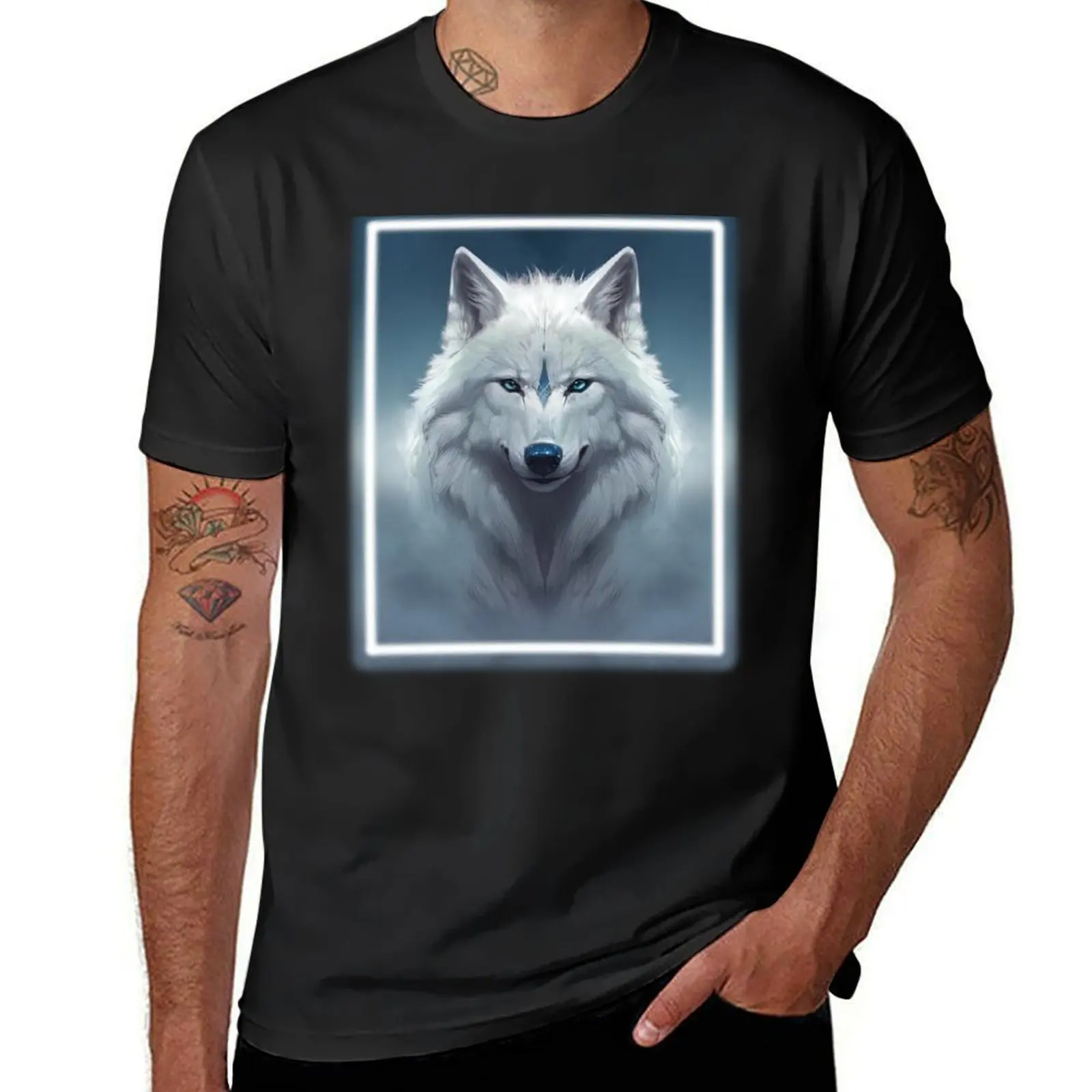 White wolf with blue eyes and an ornament on the muzzle against the backdrop of winter mist T-Shirt sweat black t shirts for men
White wolf with blue eyes and an ornament on the muzzle against the backdrop of winter mist T-Shirt sweat black t shirts for men