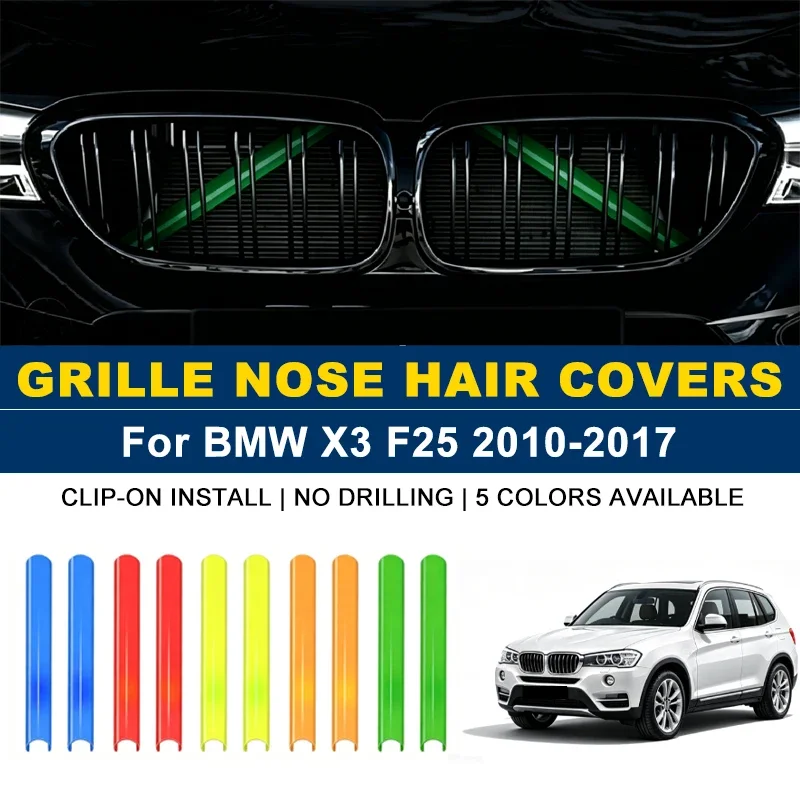 Clip-on Front Kidney Grille Trim Strips 2Pcs, No Drill Colorful Nose Hair Covers For BMW X3 F25 2010-2017 2011 2012 2013 2014
Clip-on Front Kidney Grille Trim Strips 2Pcs, No Drill Colorful Nose Hair Covers For BMW X3 F25 2010-2017 2011 2012 2013 2014