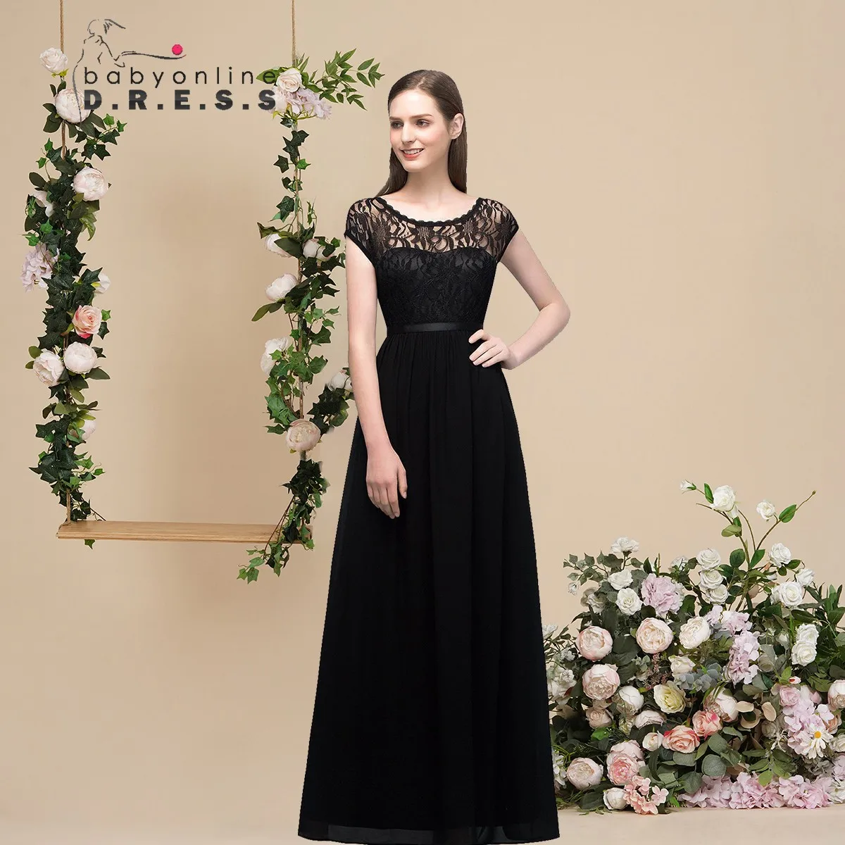 BABYONLINE Simple Evening Dress with O-neck Lace Top and Chiffon Skirt Sleeveleess Flowy A-line Formal Occasion Gown
BABYONLINE Simple Evening Dress with O-neck Lace Top and Chiffon Skirt Sleeveleess Flowy A-line Formal Occasion Gown