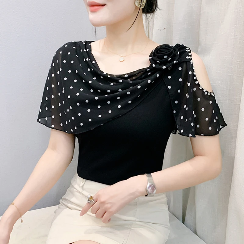 Korean Fashion Women T Shirt Patchwork Polkot Shirt Skew Collar Summer Short Sleeve Casual Tops
Korean Fashion Women T Shirt Patchwork Polkot Shirt Skew Collar Summer Short Sleeve Casual Tops