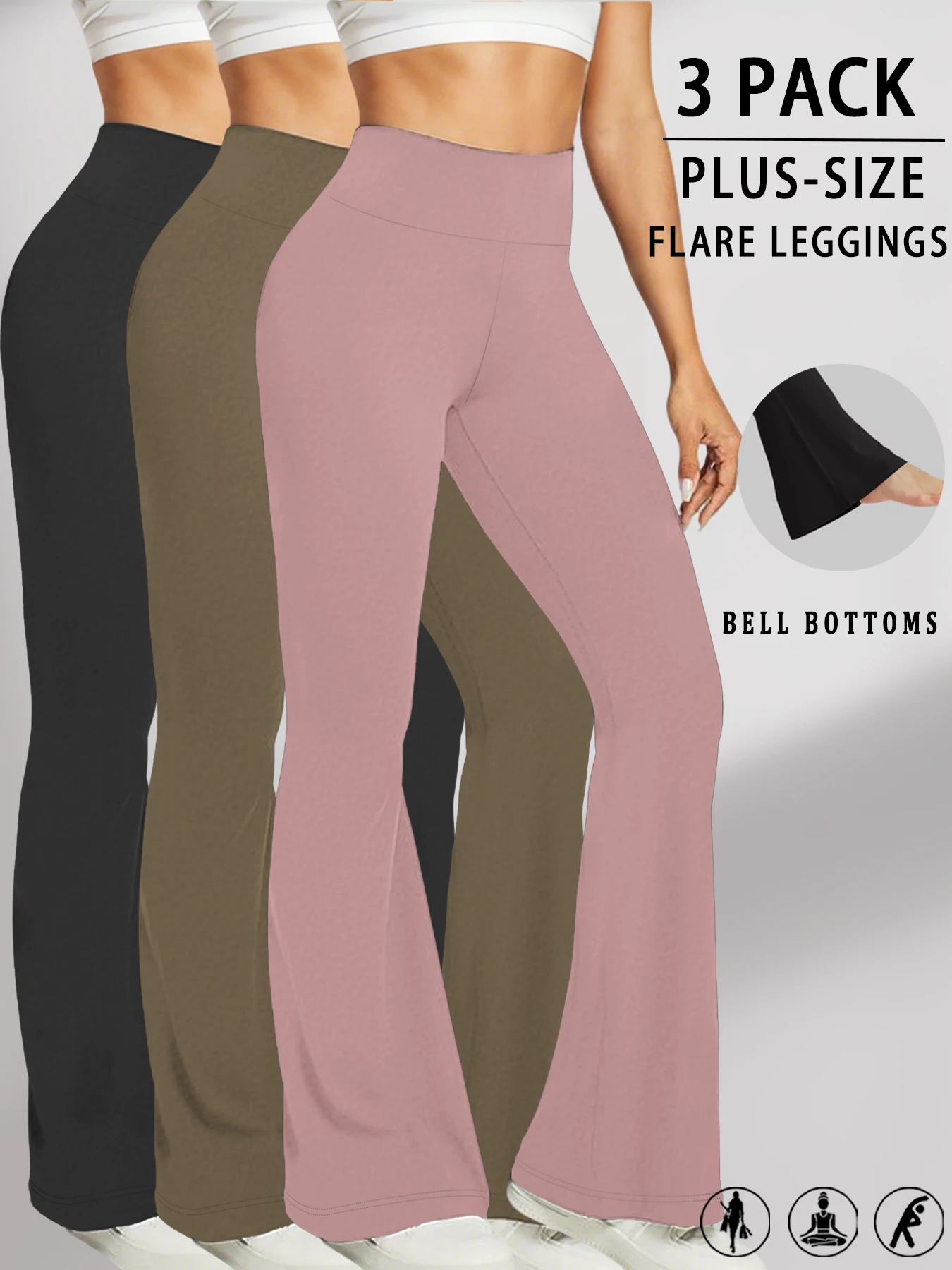 3 pack Plus Size Women's Super Soft High Waisted Flare Pants, Leggings Tummy Control Soft Bootleg Bell Bottoms Running
3 pack Plus Size Women's Super Soft High Waisted Flare Pants, Leggings Tummy Control Soft Bootleg Bell Bottoms Running