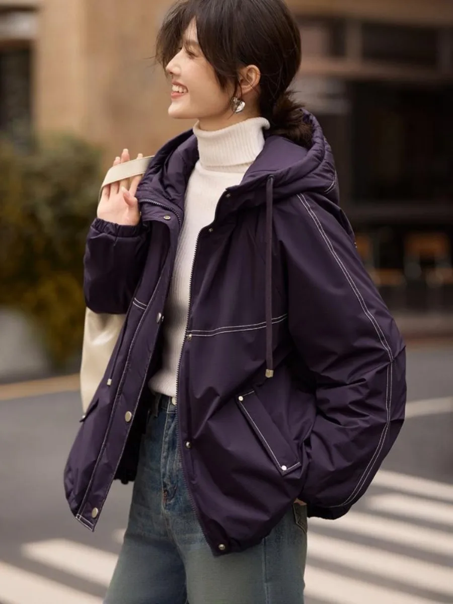 Casual Color Block Hooded Jacket Style Cotton Clothes Women's Winter Purple Drawstring Two-Piece Set Yang Jing Brand
Casual Color Block Hooded Jacket Style Cotton Clothes Women's Winter Purple Drawstring Two-Piece Set Yang Jing Brand