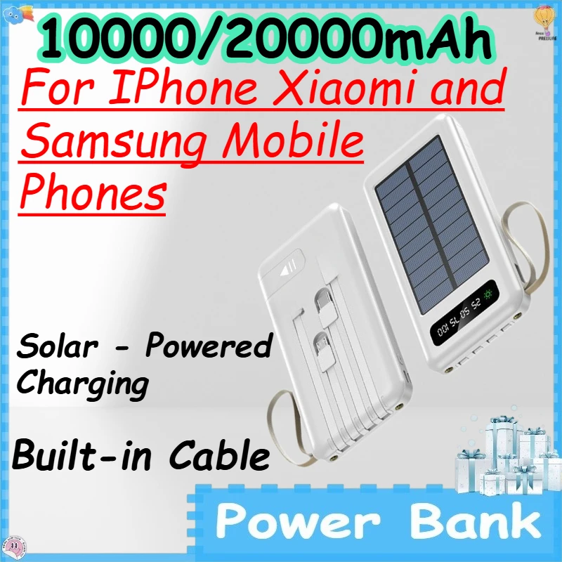 10000/20000mAh Power Bank with Built-in Cable for IPhone Xiaomi and Samsung Mobile Phones Solar - Powered Charging Powerbank
10000/20000mAh Power Bank with Built-in Cable for IPhone Xiaomi and Samsung Mobile Phones Solar - Powered Charging Powerbank