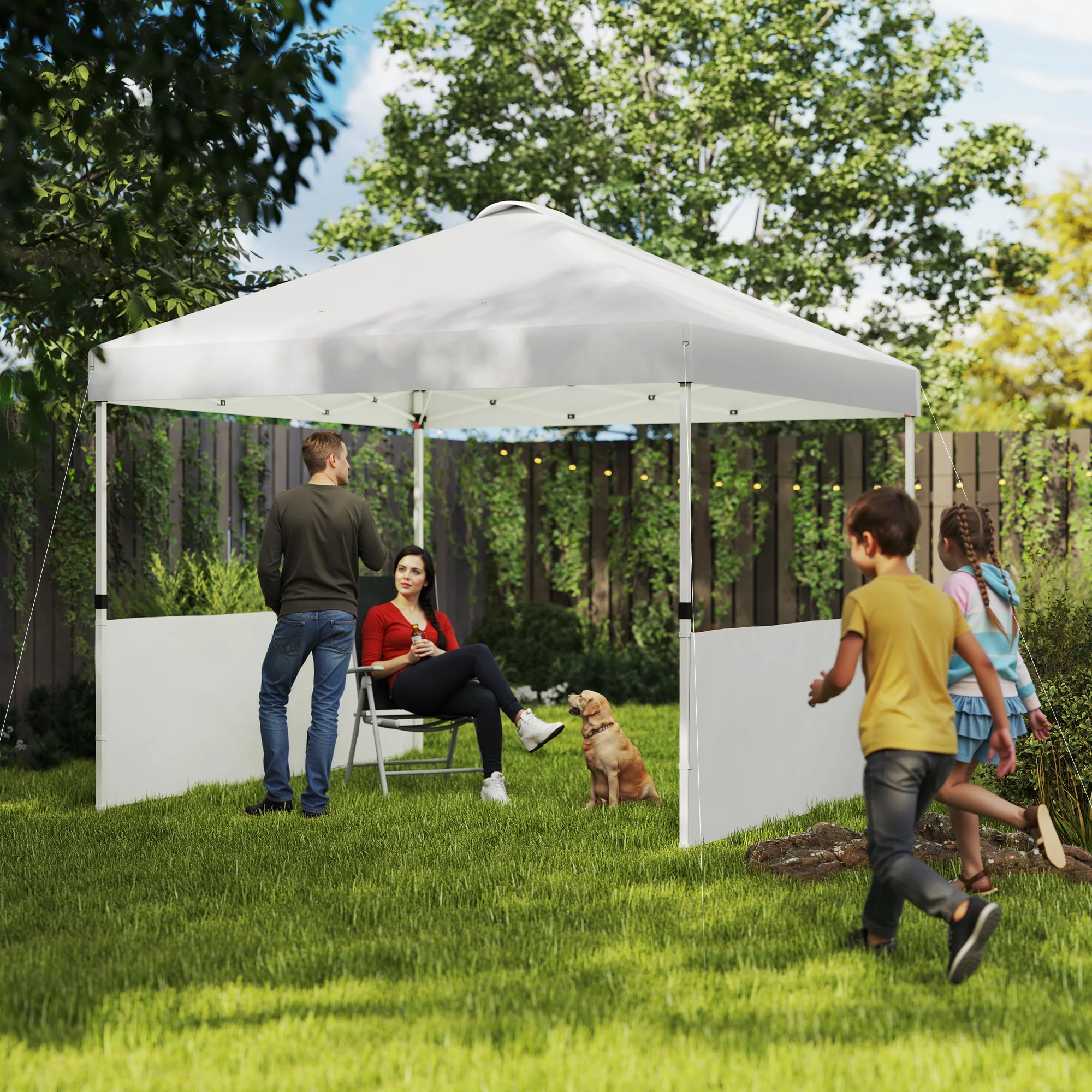 10' X 10' Pop up Canopy Tent with 2 Half Sidewalls, Uv50+ Instant Sun Shelter with Wheeled Carry Bag, White
10' X 10' Pop up Canopy Tent with 2 Half Sidewalls, Uv50+ Instant Sun Shelter with Wheeled Carry Bag, White
