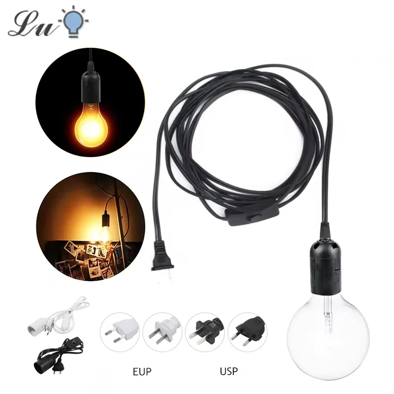 E27 Держатель лампы Подвесной светильник Шнур питания 1,8 м Адаптер вилки европейского/американского стандарта с проводом переключателя, используется для крепежных розеток, белый, черный
E27 Держатель лампы Подвесной светильник Шнур питания 1,8 м Адаптер вилки европейского/американского стандарта с проводом переключателя, используется для крепежных розеток, белый, черный